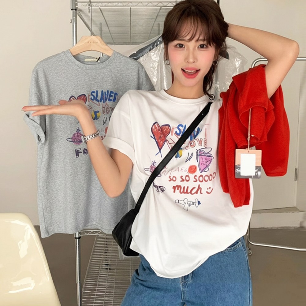 메이킹유 [2size/~XL] 일러스트 라운드 반팔 WB01111레이브티