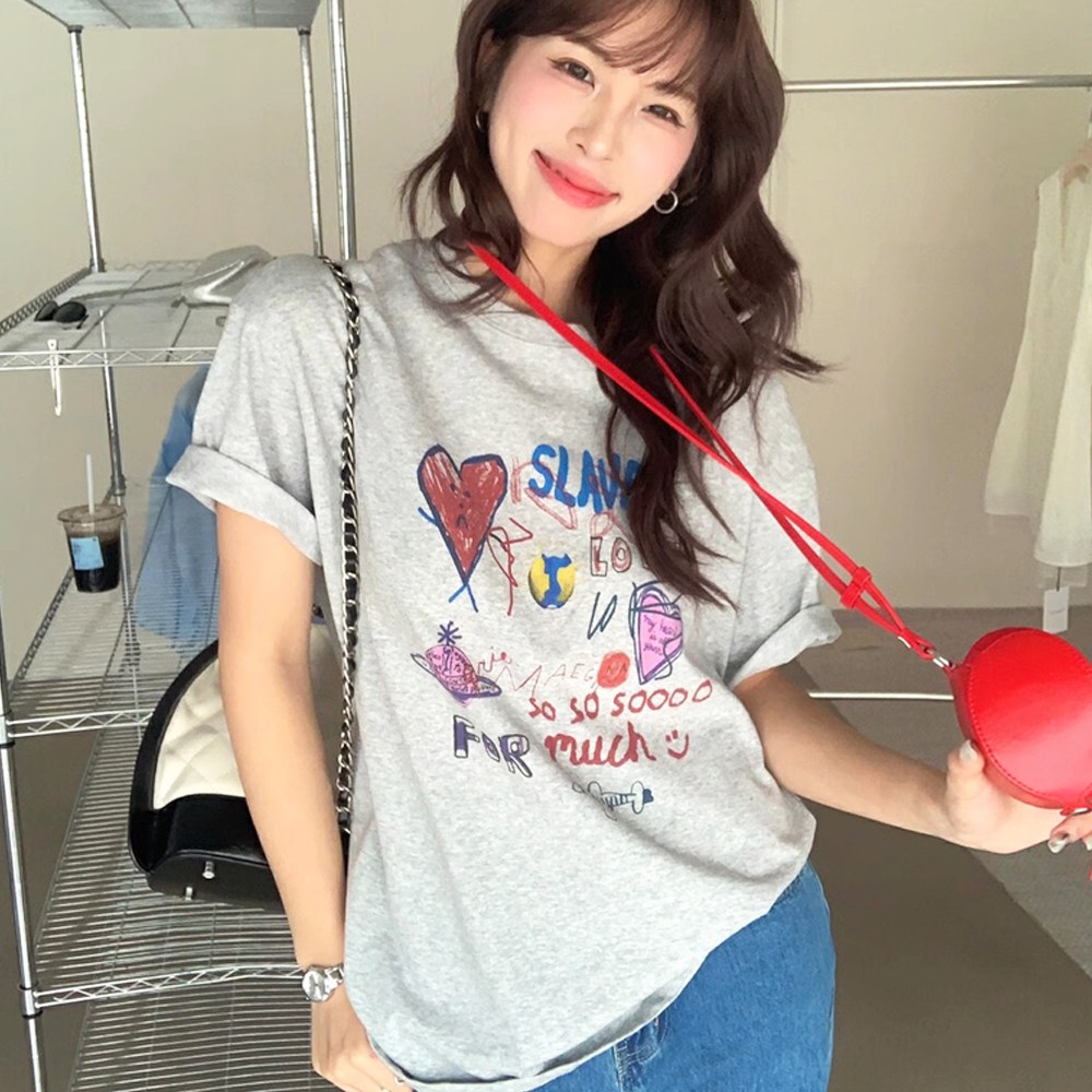 메이킹유 [2size/~XL] 일러스트 라운드 반팔 WB01111레이브티